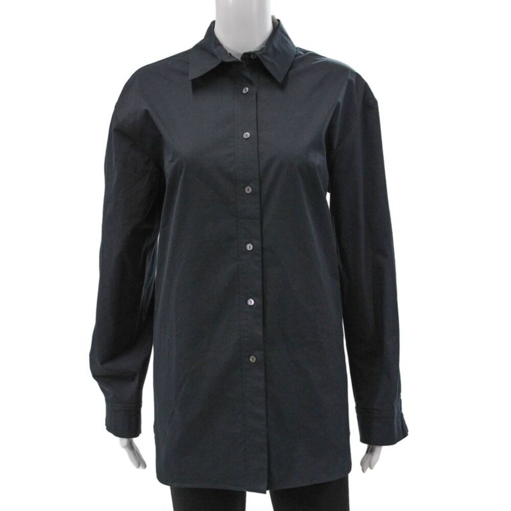 QL2 Unisex Tunic Button-Up Black Collared Long Sleeve Cotton Elastane Size 46